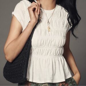 Anthropologie Tabby Ruched Cap-Sleeve Tee